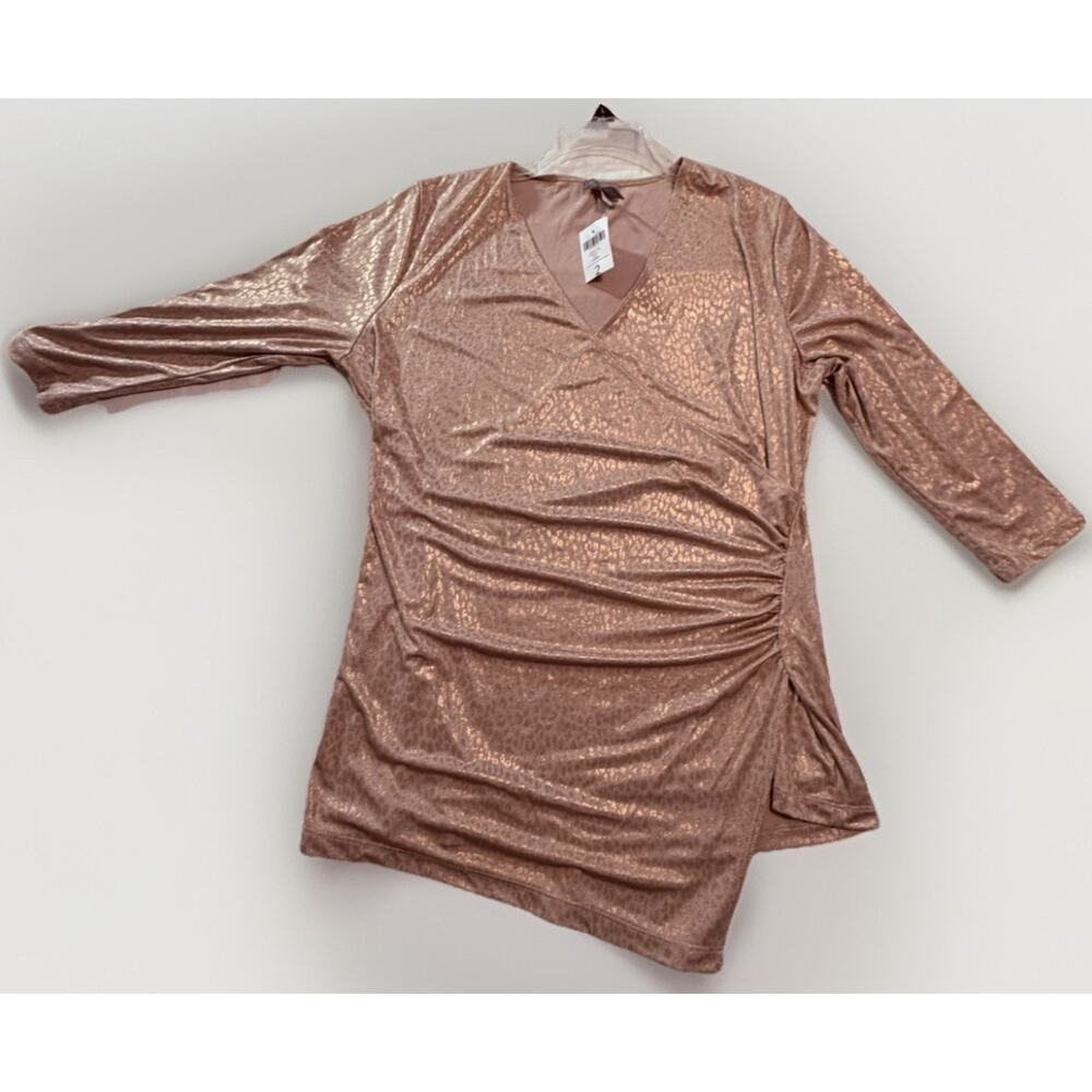Travelers Collection by Chico's Gold Animal Print Wrap long sleeve V-Neck Size 2